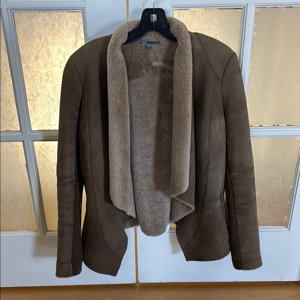 Vince Brown Teddy Jacket with Waterfall Collar